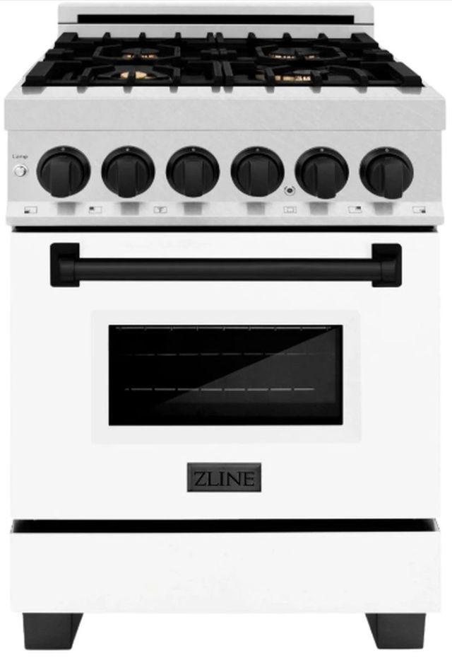 ZLINE Autograph Edition Legacy 24" Satin Stainless Steel Pro Style Dual Fuel Range with White Matte Door and Matte Black Accents-0