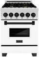 ZLINE Autograph Edition Legacy 24" Satin Stainless Steel Pro Style Dual Fuel Range with White Matte Door and Matte Black Accents-0