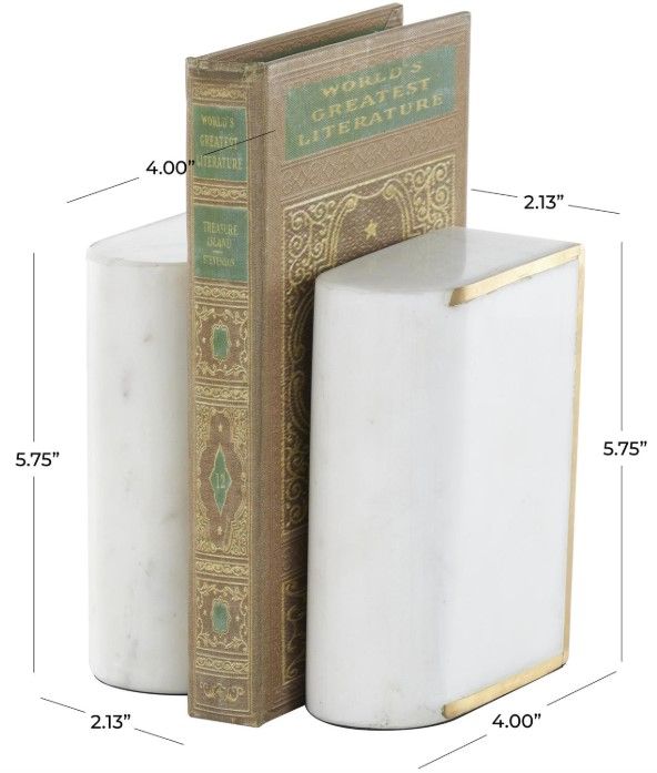 Deco Marche 2-Piece White Rectangular Curved Bookends Set-3