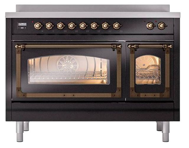 Ilve® Nostalgie II Noblesse 48'' Glossy Black Pro Style Induction Range with Burnished Trim-1