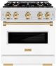 ZLINE Classic Autograph Edition 30" Satin Stainless Steel Pro Style Dual Fuel Range with White Matte Door and Polished Gold Accents-0
