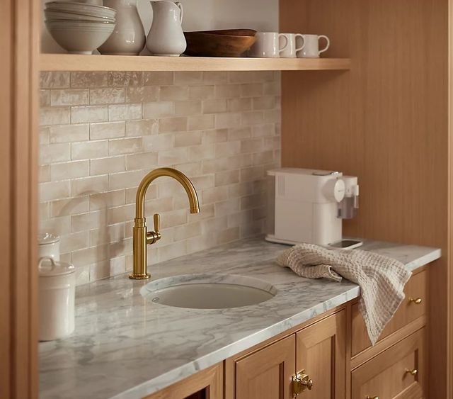 KOHLER® Edalyn™ by Studio McGee Vibrant Brushed Moderne Brass Single-Handle Bar Sink Faucet-3