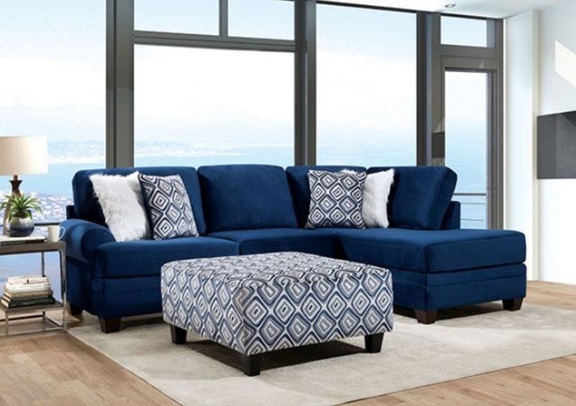 Furniture of America® Waldport 2-Piece Navy Right-Arm Facing Sofa Sectional and Chaise-1
