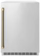 ZLINE Autograph Edition Touchstone 24 " 5.2 Cu. Ft. Stainless Steel 151 Can Beverage Fridge with Solid Door and Polished Gold Helix Handle-0