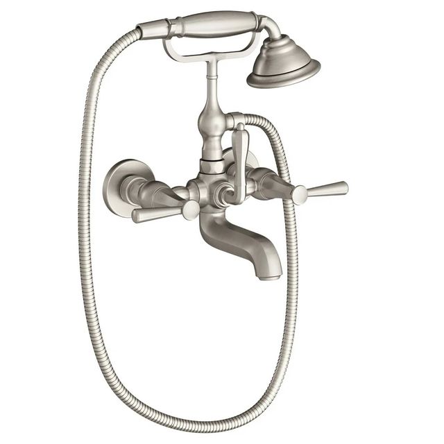 DXV Fitzgerald Brushed Nickel Wall Mount Bathtub Faucet with Hand Shower and Lever Handles-0