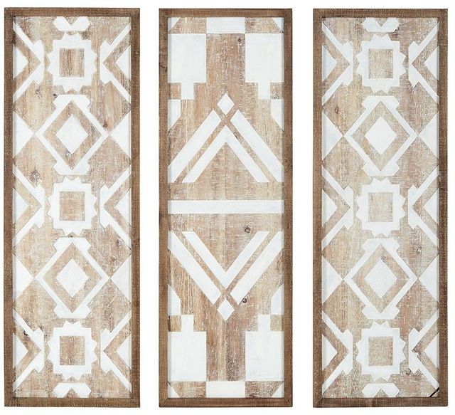 Olliix by Madison Park Natural Set of 3 Mandal Printed Wood Wall Decor-0