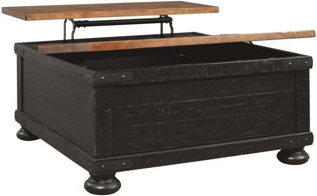 Signature Design by Ashley® Valebeck Light Brown Square Lift Top Coffee Table with Rustic Black Base