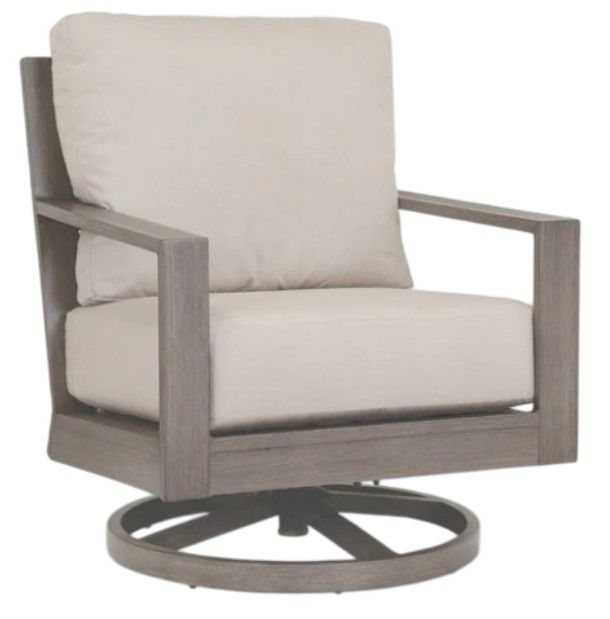 Sunset West Laguna Driftwood Aluminum Outdoor Swivel Club Chair with Canvas Flax Cushion-0