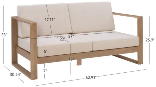 Linon Brinley Beige/Natural Brown Eucalyptus/Fabric Outdoor 2-Seater Sofa-2