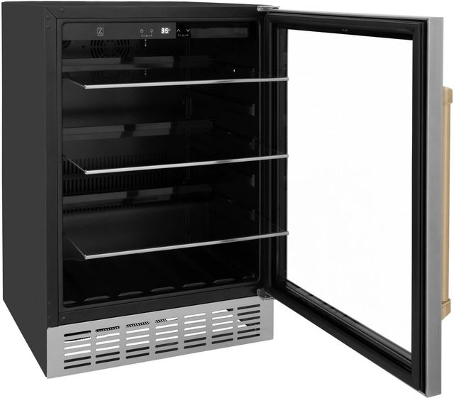 ZLINE Autograph Edition Monument 24" 4.5 Cu. Ft. Stainless Steel Freestanding Beverage Fridge with Champagne Bronze Accents-3