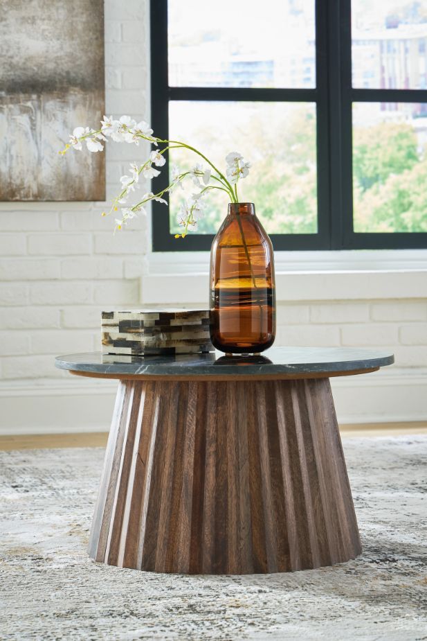 Signature Design by Ashley® Ceilby Black Coffee Table with Warm Brown Base-2