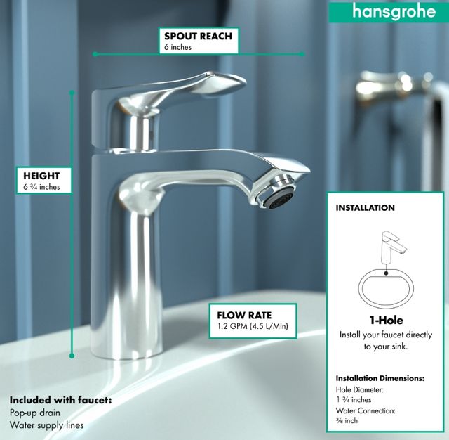 Hansgrohe Metris Chrome 1.2 GPM Single-Hole Faucet with Pop-Up Drain-2