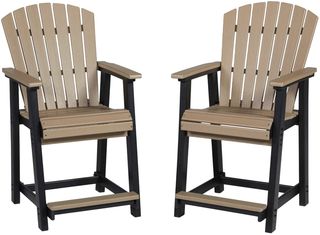 Signature Design by Ashley® Fairen Trail 2-Piece Black/Driftwood Polyethylene/Stainless Steel Outdoor Tall Barstool
