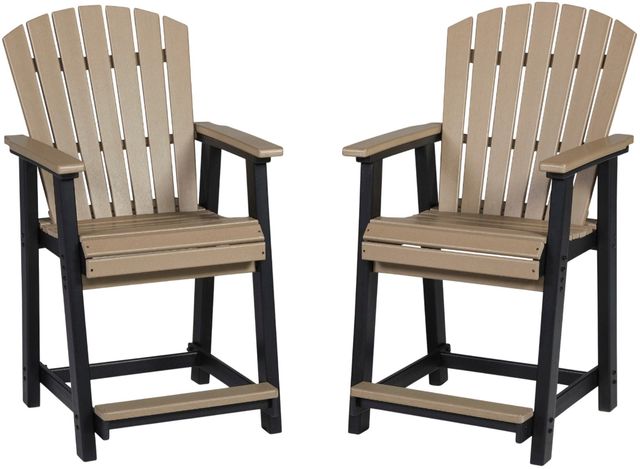 Signature Design by Ashley® Fairen Trail 2-Piece Black/Driftwood Polyethylene/Stainless Steel Outdoor Tall Barstool-0
