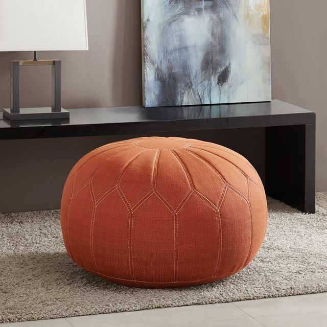 Olliix by Madison Park Orange Kelsey Round Pouf Ottoman-3
