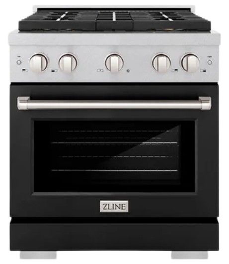 ZLINE Paramount 30" 4.2 Cu. Ft. Satin Stainless Steel Gas Range with 4 Burner DuoPro™ Cooktop and Convection Gas Oven with Black Matte Door-0