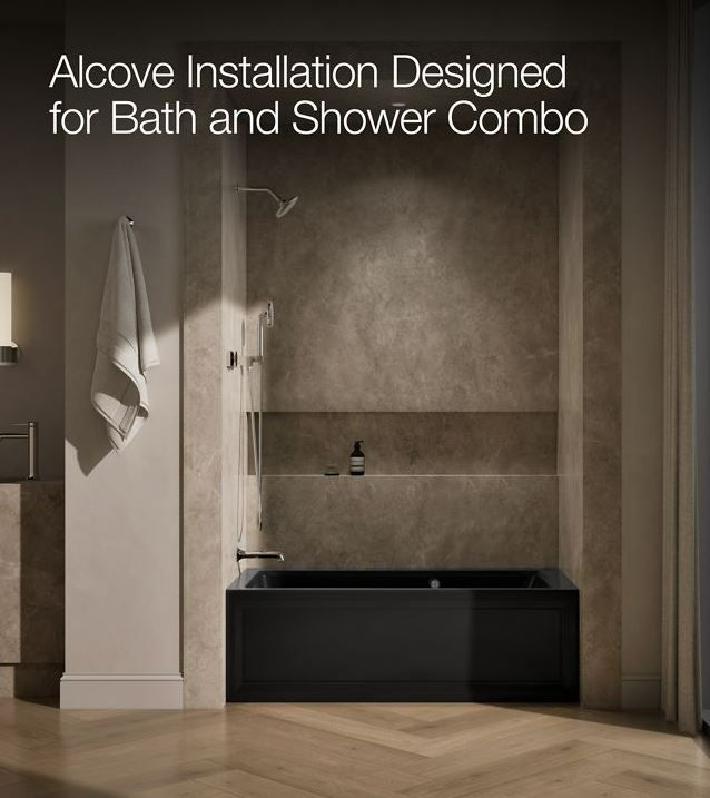KOHLER® Archer® Black 60" x 30" Alcove Whirlpool Bath with Bask® Heated Surface - Left Drain-1
