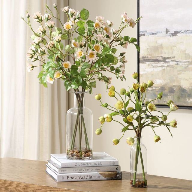 Uttermost® Tranquility Lenten 2-Piece Clear/Green/Pink/Yellow Rose Bouquets Set-1