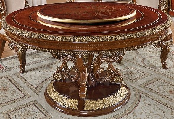 Homey Design Monte Carlo Burl Round Dining Table with Metallic Antique Gold Accent 