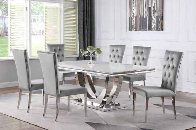 Coaster® Kerwin 7-Piece Chrome/Gray Rectangular Dining Table Set -3