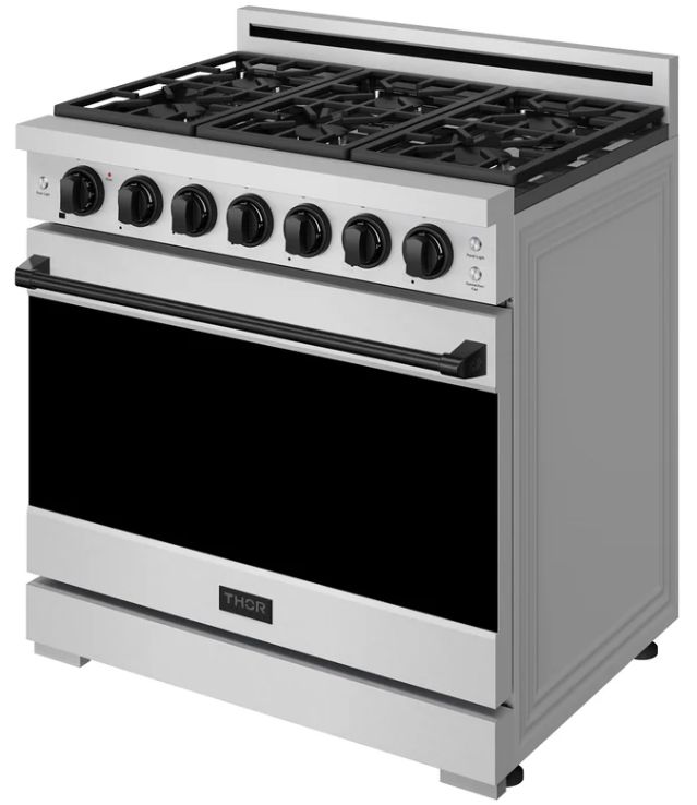 Thor Kitchen Gordon Ramsay Collection 36" Stainless Steel Pro Style Liquid Propane Range with Precision Knob Control and Black Trim-3