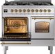 Ilve® Nostalgie II 40" Stainless Steel Pro Style Dual Fuel Range with Brass Trim-2