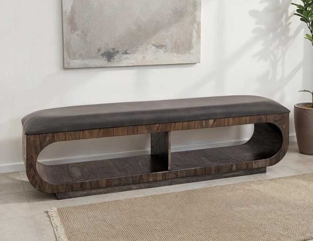 International Furniture Direct Balam Gray/Stained Dark Upholstered Bench-1