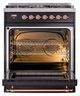 Ilve® Nostalgie II Noblesse 30" Glossy Black Pro Style Dual Fuel Range with Brass Trim-2