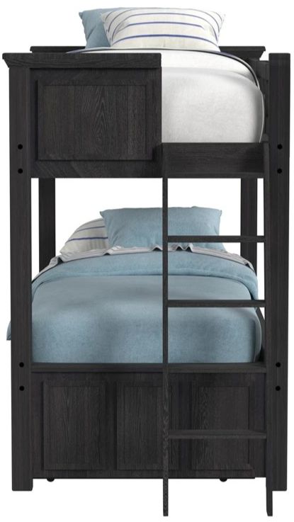 Elements International Hampton Kids Charcoal Youth Twin/Twin Bunk Bed with Ladder and Trundle-3
