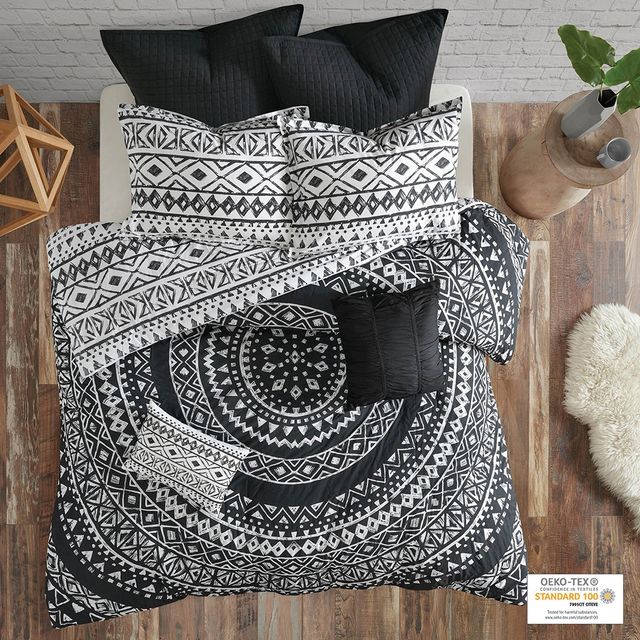Olliix by Urban Habitat 7 Piece Black King/California King Larisa Cotton Reversible Duvet Cover Set-0
