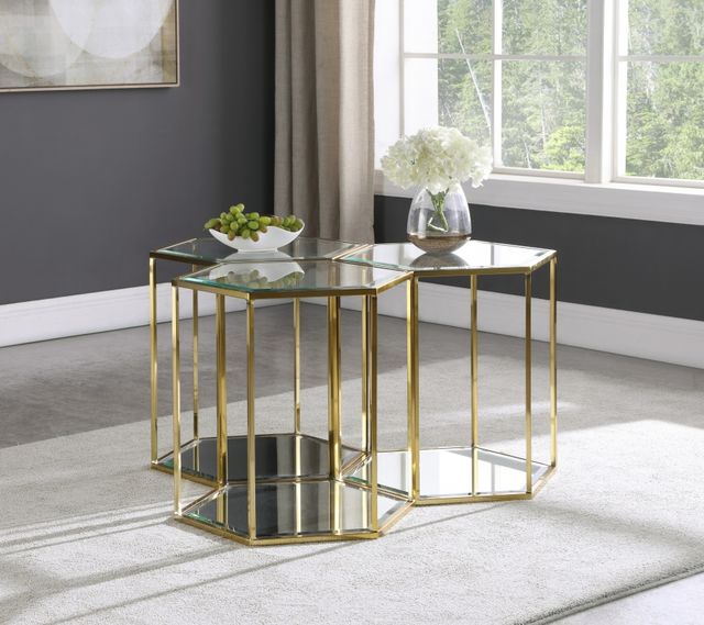 Meridian Furniture Sei 3-Piece Gold Glass Top End Table Set-2
