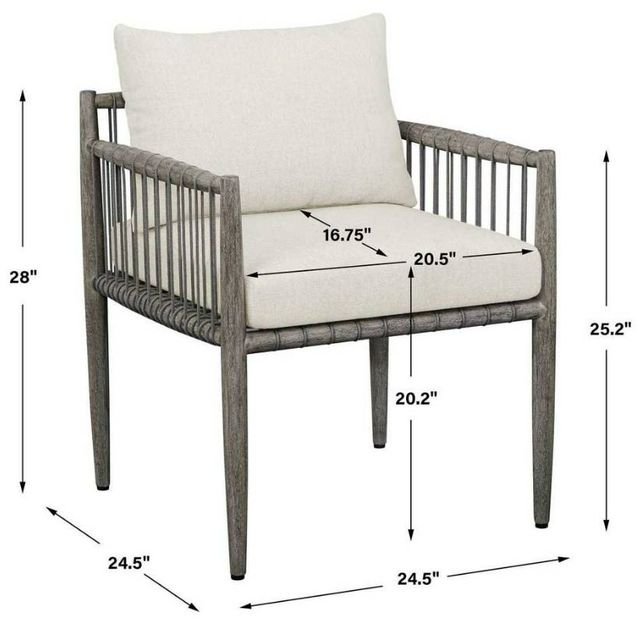 Uttermost® Borneo Dark Gray/Oyster White Wooden Outdoor Dining Arm Chair with Cushions-2