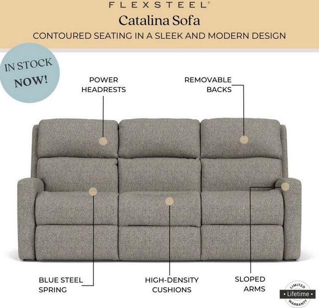 Flexsteel® Catalina Silver Slate Reclining Sofa-3