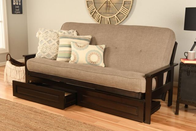Kodiak Furniture Monterey Linen Stone/Espresso Full Storage Futon with Mattress-2