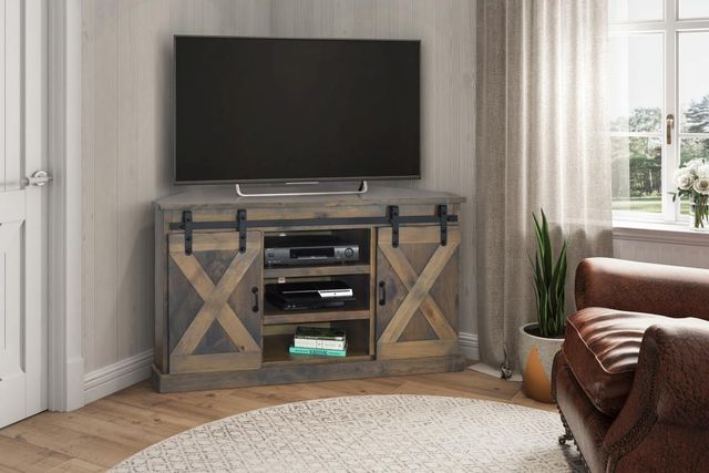 Legends Home Farmhouse Barnwood 56" Corner TV Console-1