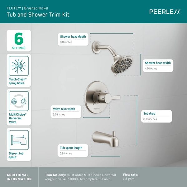 Peerless Parkwood® Brushed Nickel Shower Trim Kit-1