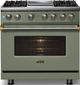 Viking® 5 Series 36" Eucalyptus Pro Style Dual Fuel (NG) Range with Brushed Brass Trim-2