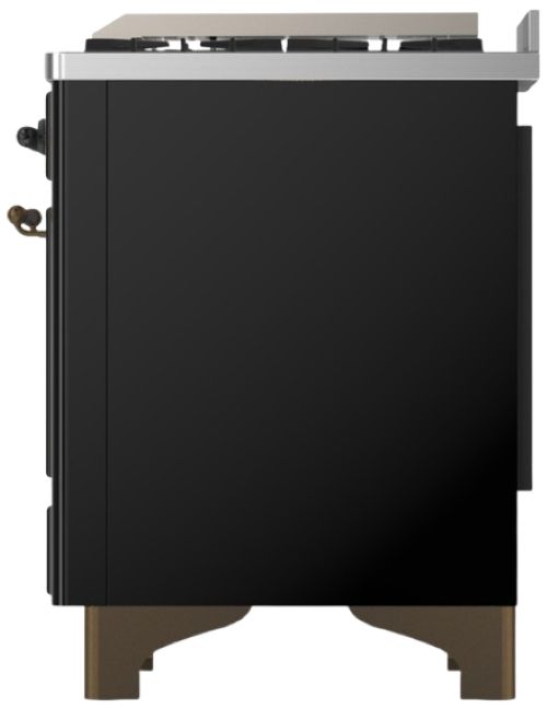 Ilve® Majestic III 48" Glossy Black Pro Style Dual Fuel Natural Gas Range with Solid Door and Burnished Trim-3
