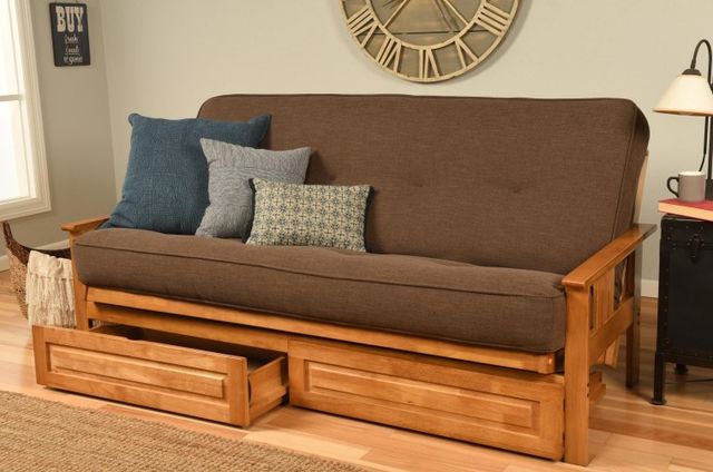 Kodiak Furniture Monterey Linen Cocoa/Butternut Full Storage Futon with Mattress-1