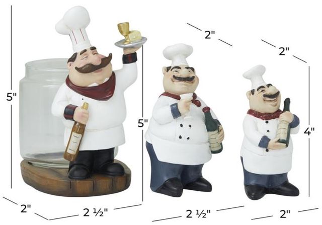 Deco Marche 3-Piece White Polystone Chef Sculpture Set-2