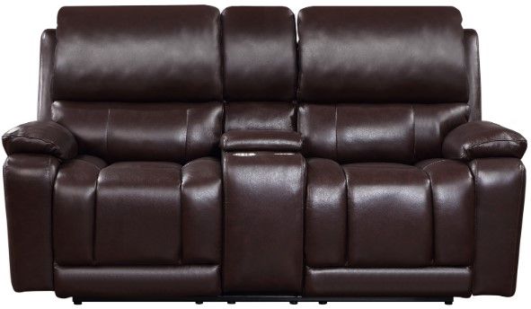New Classic® Home Furnishings Cicero Brown Leather Console Loveseat with Power Headrest and Footrest-1