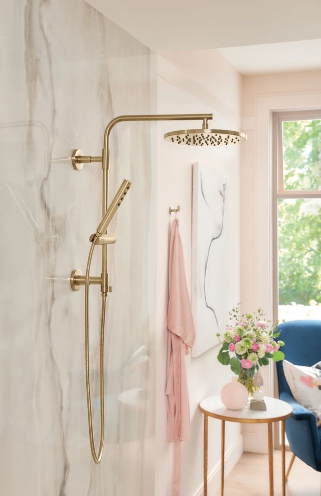 Brizo Essential™ Brilliance® Luxe Gold® 12" Linear Round Soothing Spray Single-Function Raincan Shower Head-2
