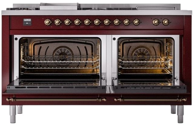 Ilve® Nostalgie II Series 60" Burgundy Pro Style Dual Fuel Range-1