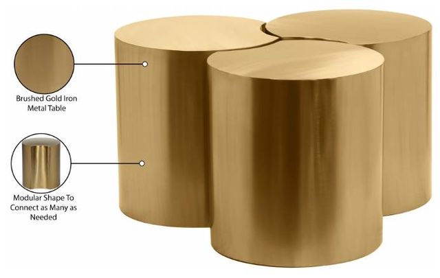 Meridian Furniture Dimple 3-Piece Gold 16" Modular Nesting Coffee Table Set-3