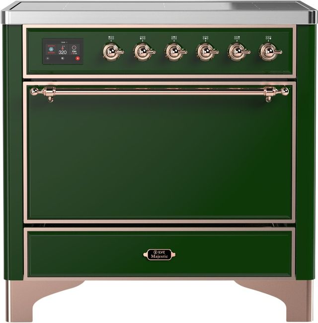 Ilve® Majestic III 36" Emerald Green Pro Style Induction Range with Solid Door and Copper Trim-0