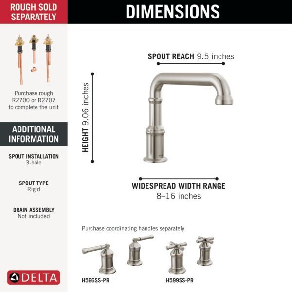 Delta Broderick® Lumicoat® Stainless Less Handles Roman Tub Trim-1