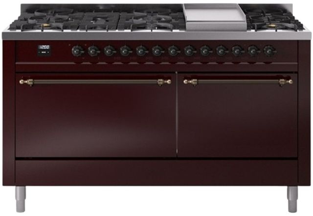 Ilve® Nostalgie II Series 60" Burgundy Pro Style Dual Fuel Range-0
