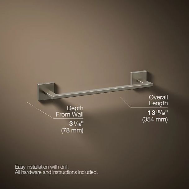 KOHLER® Square Vibrant Brushed Nickel 12" Towel Bar-4