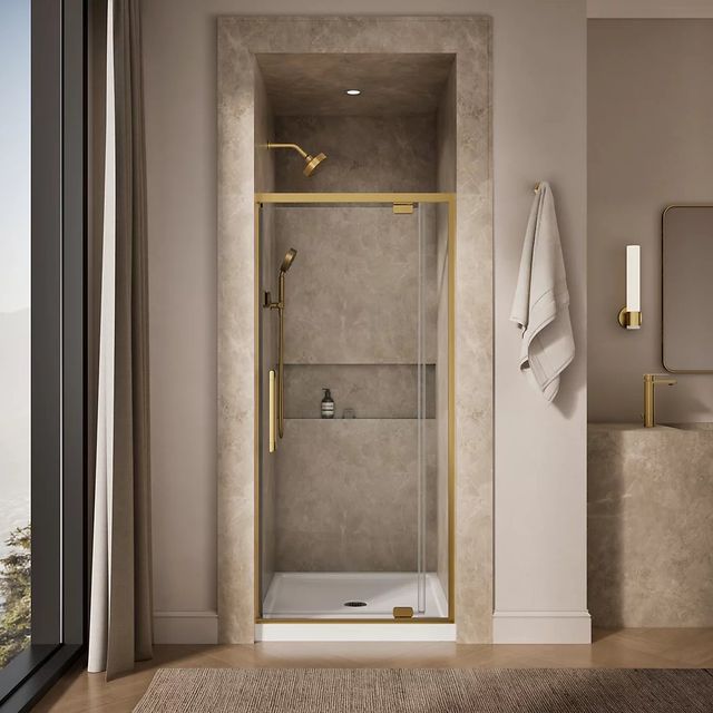 KOHLER Statement™ Vibrant Brushed Moderne Brass 76" x 23" - 36" Pivot Shower Door-3