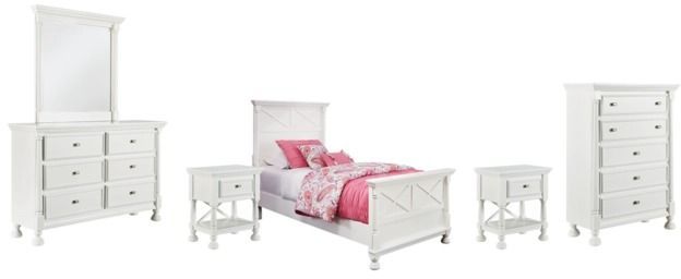 Signature Design by Ashley® Kaslyn 5-Piece White Twin Panel Bed Set-0
